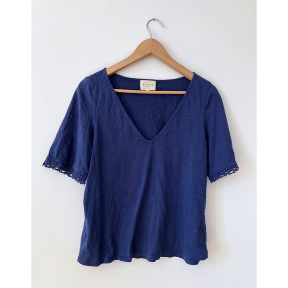Sezane Lorna Tshirt Navy Size Large Organic Cotton - Picture 3 of 7